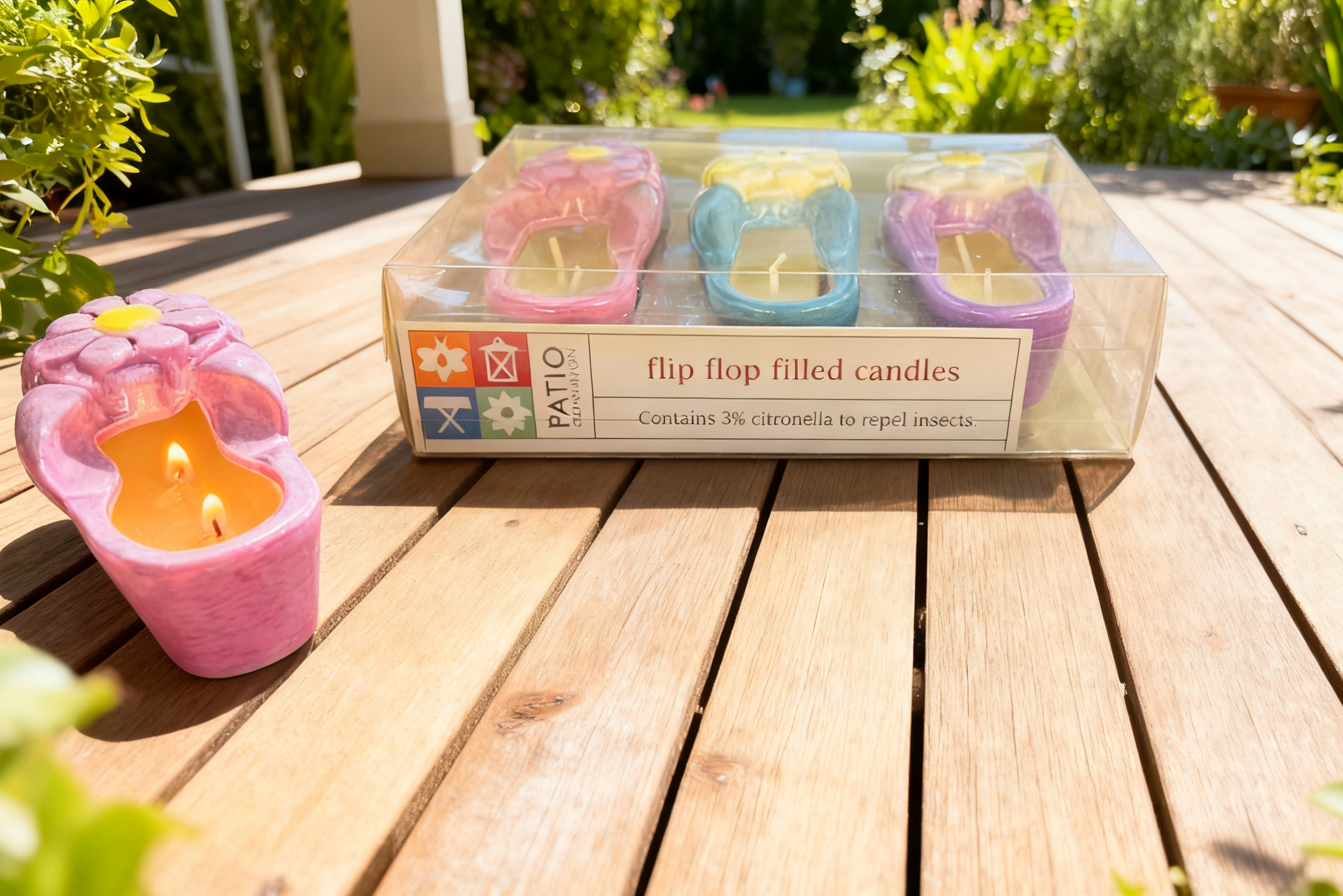 3pk Ceramic Flip Flop  Filled Candles